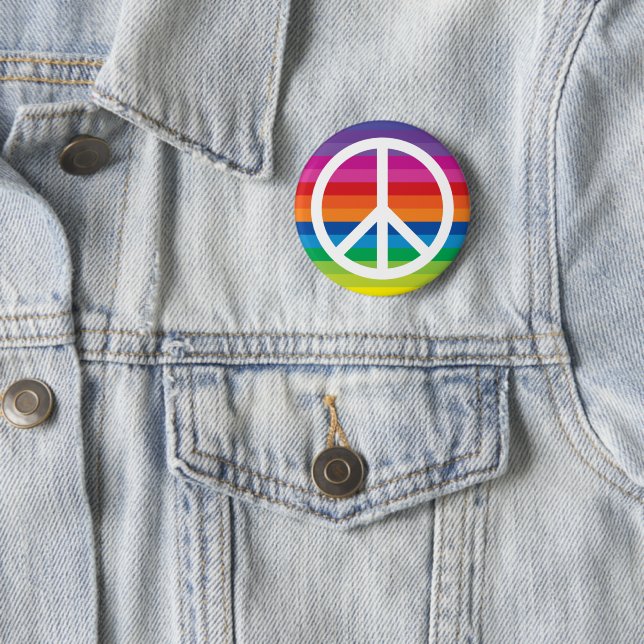 Rainbow Peace Sign Stripes 6 Cm Round Badge (In Situ)