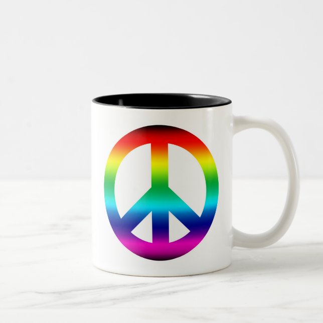 Rainbow Peace Sign Two-Tone Coffee Mug (Right)