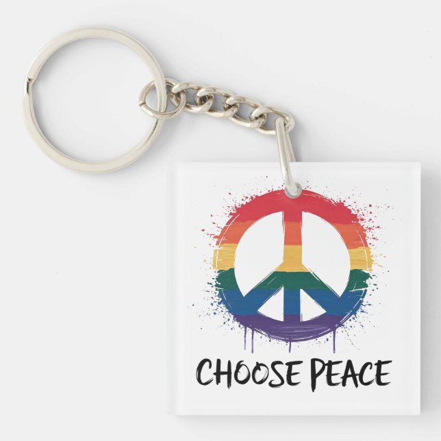 Rainbow Peace Sign with "Choose Peace" Text Key Ring (Front)