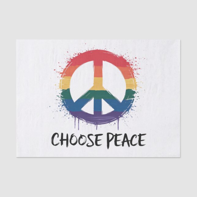 Rainbow Peace Sign with "Choose Peace" Text Tissue Paper (Front)
