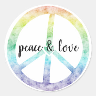 Rainbow Peace Sign with heart personalised Classic Round Sticker