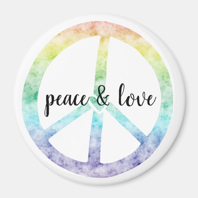 Rainbow Peace Sign with heart personalised Magnet (Front)
