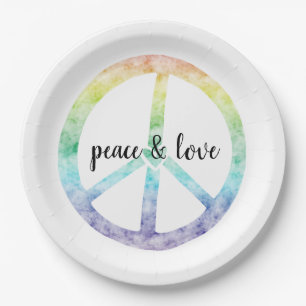 Rainbow Peace Sign with heart personalised Paper Plate