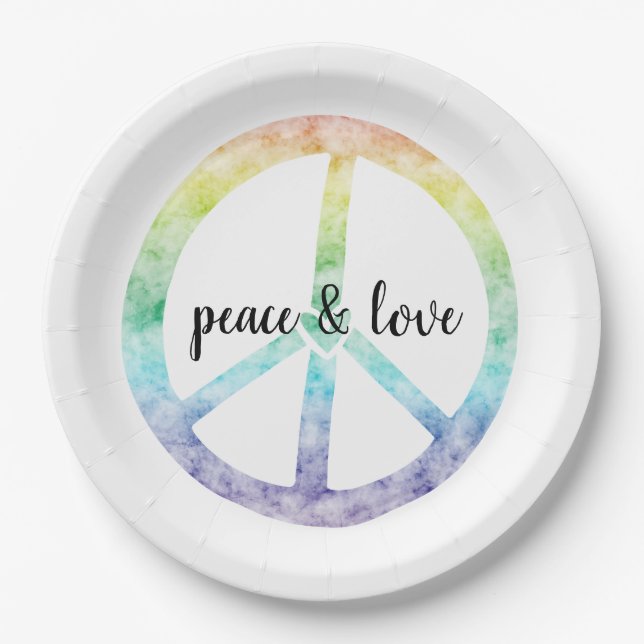 Rainbow Peace Sign with heart personalised Paper Plate (Front)