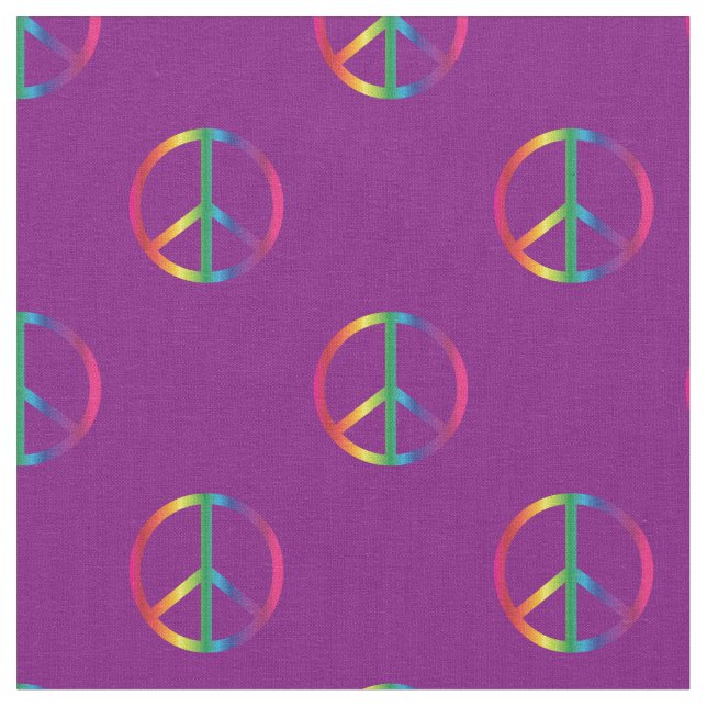 Rainbow Peace Signs Purple Fabric (Close Up)