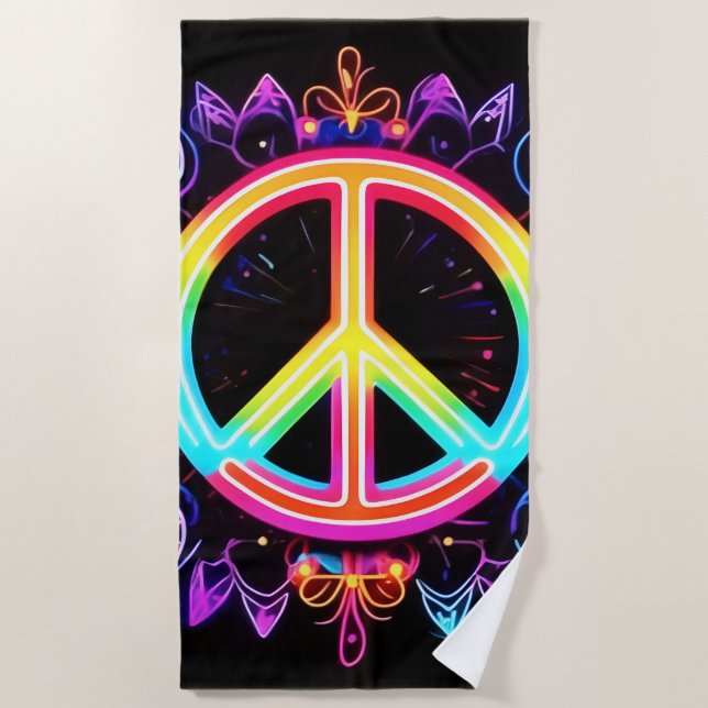 Rainbow Peace Symbol Art Beach Towel (Front)