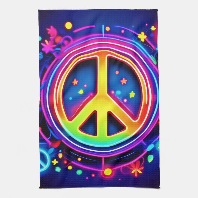 Rainbow Peace Symbol Art Tea Towel (Vertical)
