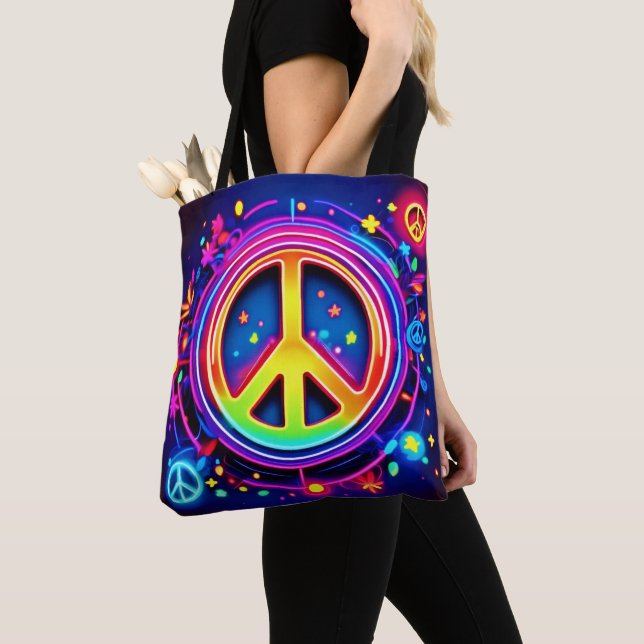 Rainbow Peace Symbol Art Tote Bag (Close Up)