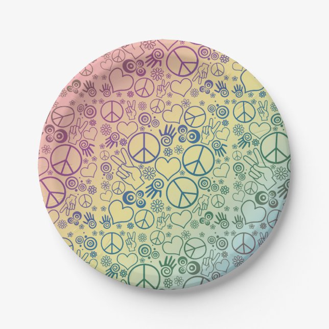 Rainbow Peace Symbol Design Pattern Paper Plate (Front)