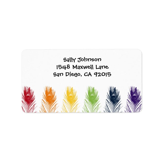 Rainbow Peacock Feather Address Labels (Front)