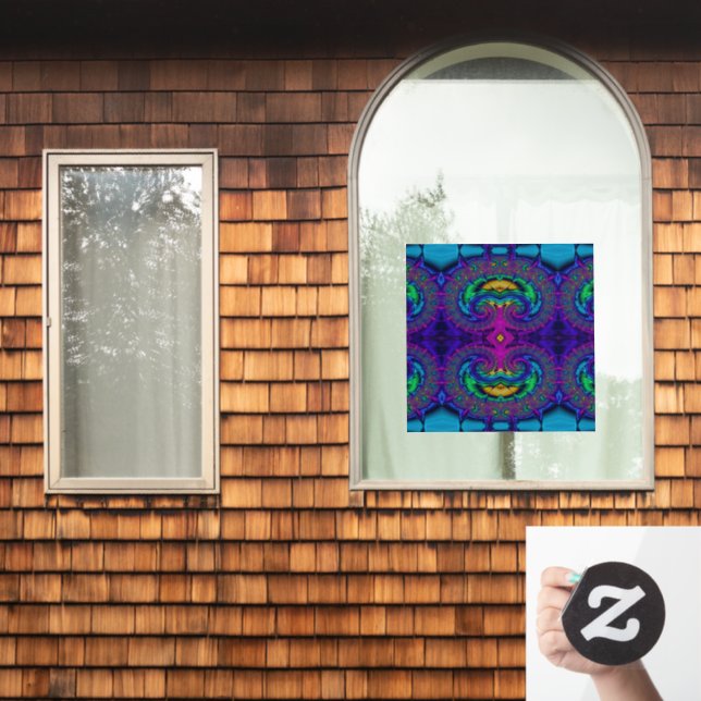 Rainbow Peacock Fractal Swirl stained Glass Look Window Cling (Home Window)