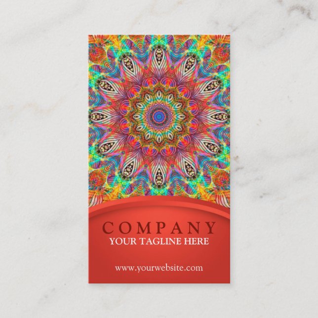 Rainbow Peacock mandala - red Business Card (Front)