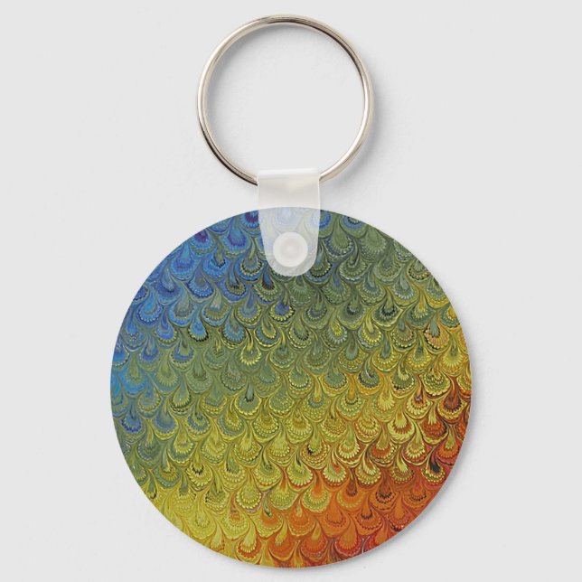 Rainbow Peacock Marble Key Ring (Front)