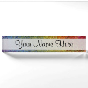 Rainbow Peacock Marble Nameplate