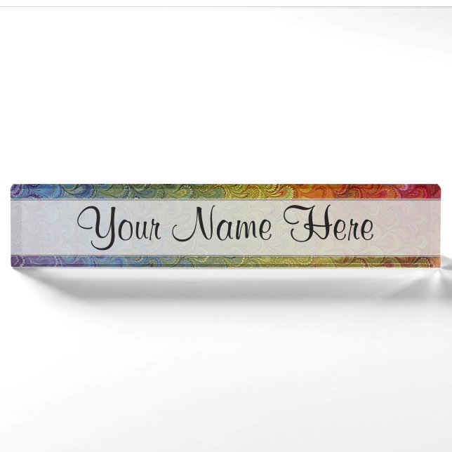 Rainbow Peacock Marble Nameplate (Front)