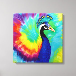 Rainbow Peacock Stretched Canvas Print