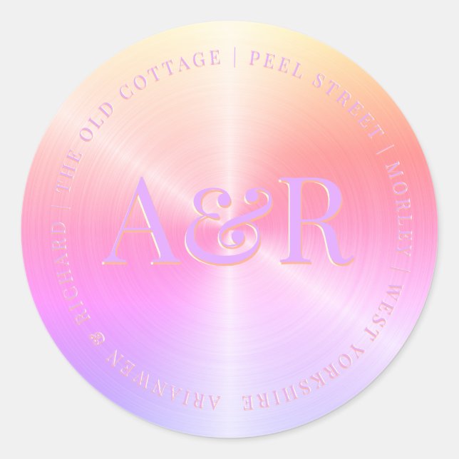 Rainbow pearl Envelope Sticker with Monogram (Front)