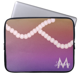 Rainbow Pearls Glitter Pink Monogrammed Laptop Sleeve