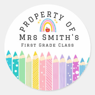 Rainbow pencil Property Of Classroom Sticker Rain