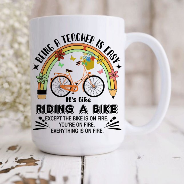 rainbow pencil Teacher Appreciation,funny Teacher  Coffee Mug (Being A Teacher is Easy, It's Like Riding A Bike mug, personalized teacher mug, teacher gift ideas )