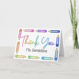 Rainbow Pencil Teacher Thank You Card 
