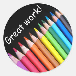 Rainbow pencils great work classic round sticker