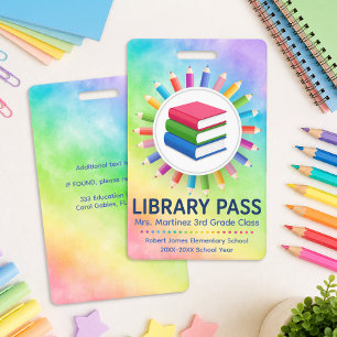 Rainbow Pencils Personalised Library Pass ID Badge