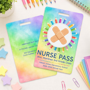 Rainbow Pencils Personalised Nurse Pass Classroom ID Badge