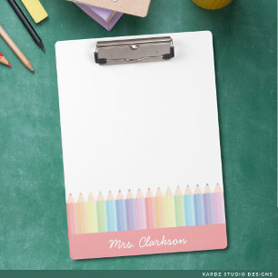 Rainbow Pencils Personalised Teacher Clipboard