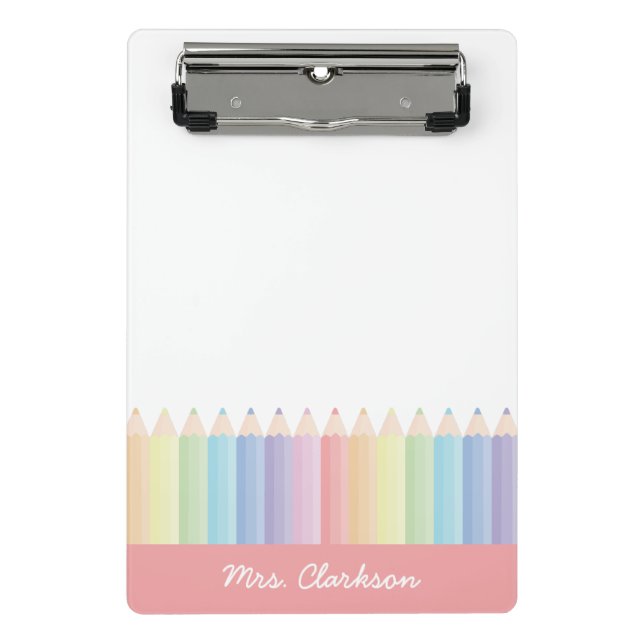 Rainbow Pencils Personalised Teacher Mini Clipboard (Front)