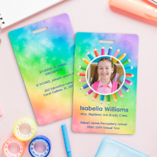 Rainbow Pencils Photo Student ID Badge