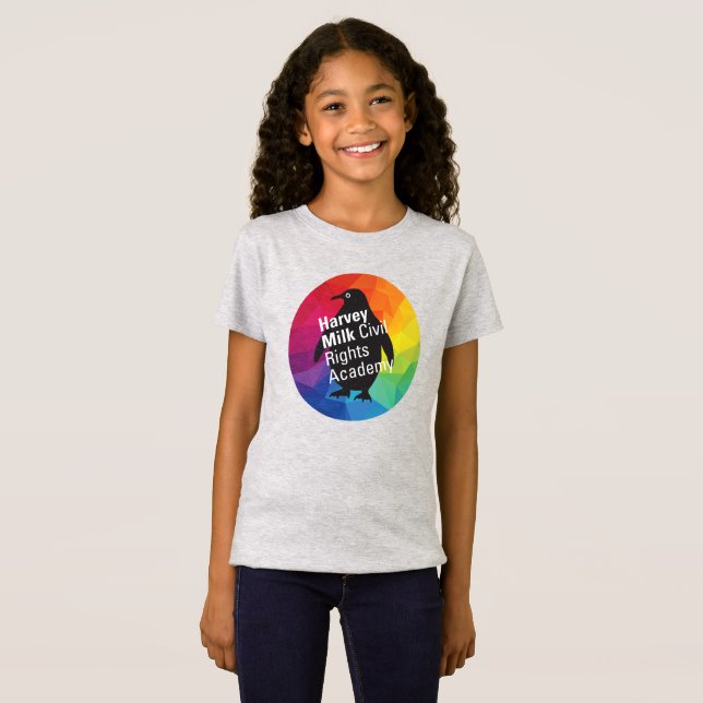 Rainbow Penguin - Kid-sized, Slim Fit, Grey T-Shirt (Front Full)