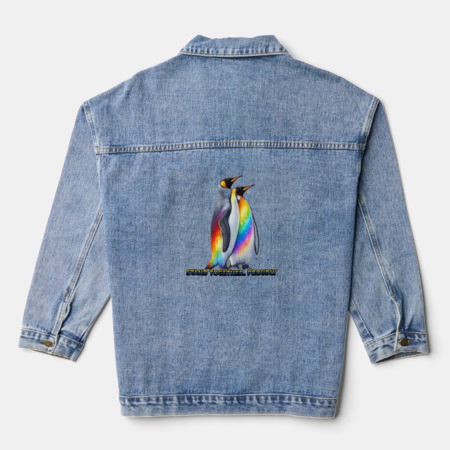 Rainbow Penguin Pride Stand Together Denim Jacket (Back)