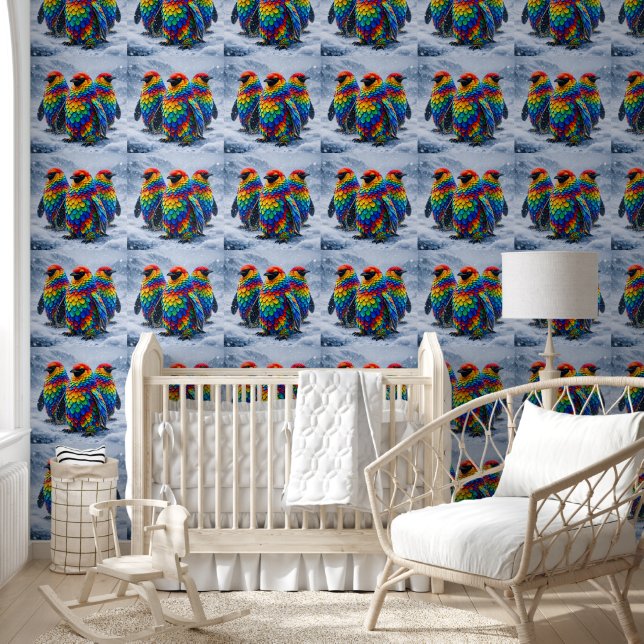 Rainbow penguins, luxury art wallpaper (Kids)