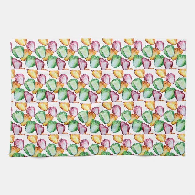 Rainbow Peppers Green Pepper Red pepper Yellow     Tea Towel (Horizontal)