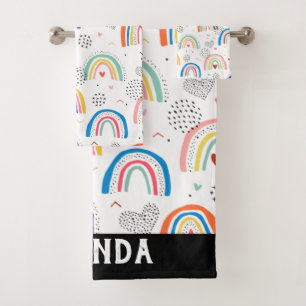 Rainbow Personalised Name Bath Towel Set