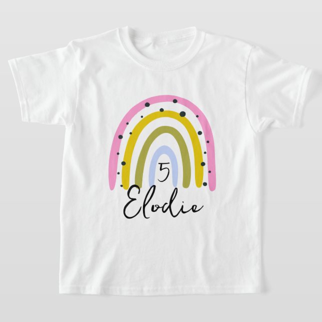 Rainbow Personalised Name Birthday Number Custom G T-Shirt (Laydown)