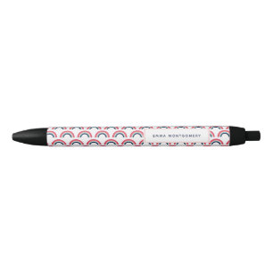 Rainbow Personalised Name Blue Pink Coral Black Ink Pen