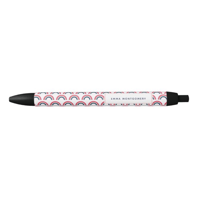 Rainbow Personalised Name Blue Pink Coral Black Ink Pen (Front)