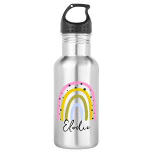 Rainbow Personalised Name Water Bottle Custom Kids