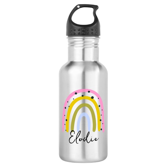 Rainbow Personalised Name Water Bottle Custom Kids (Front)