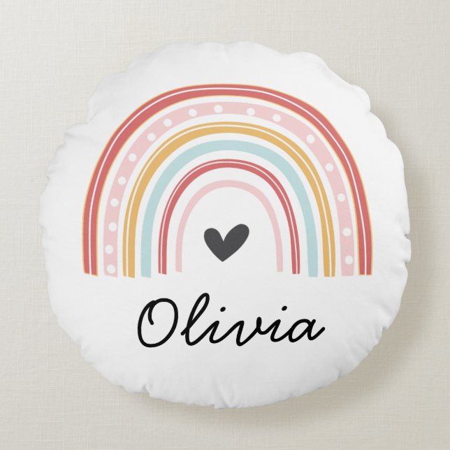 Rainbow personalised round cushion (Front)