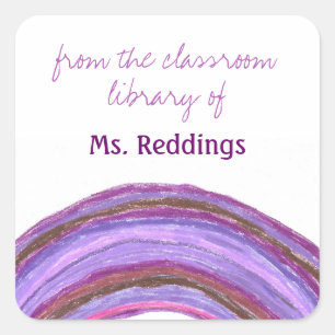 Rainbow personalised teacher bookplates square sticker