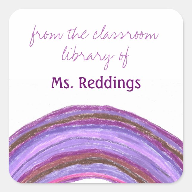 Rainbow personalised teacher bookplates square sticker (Front)