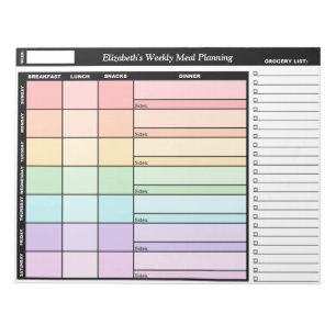 Rainbow Personalised Weekly Meal Planning Notepad