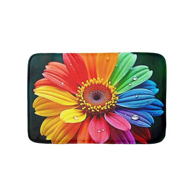 Rainbow Petal Flower Art Bath Mat (Front)