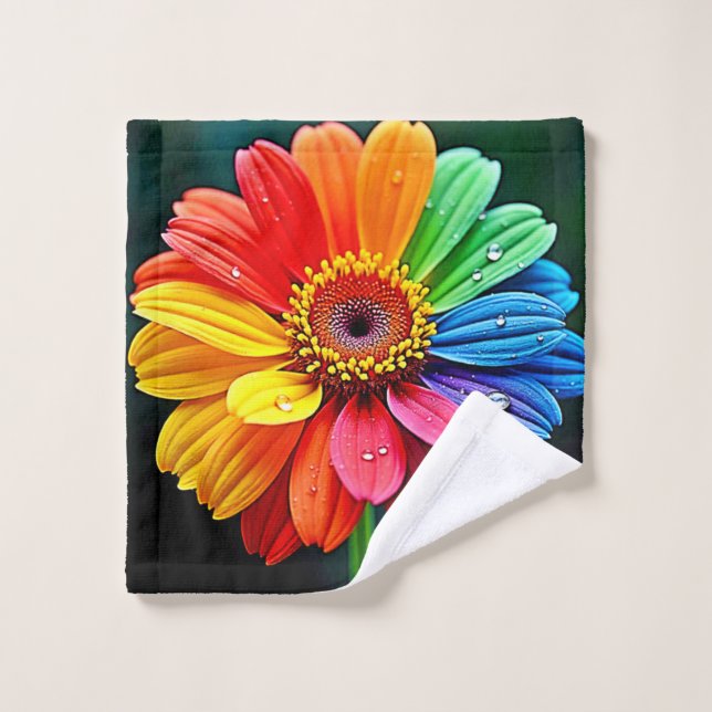 Rainbow Petal Flower Art Bath Towel Set (Wash Cloth)