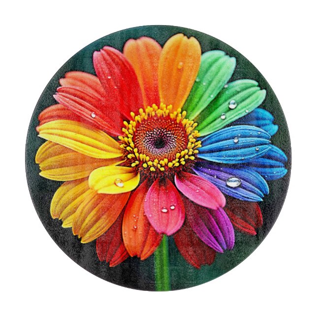Rainbow Petal Flower Art Cutting Board (Front)