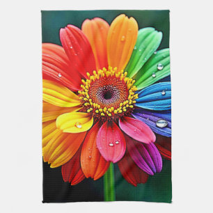 Rainbow Petal Flower Art Tea Towel