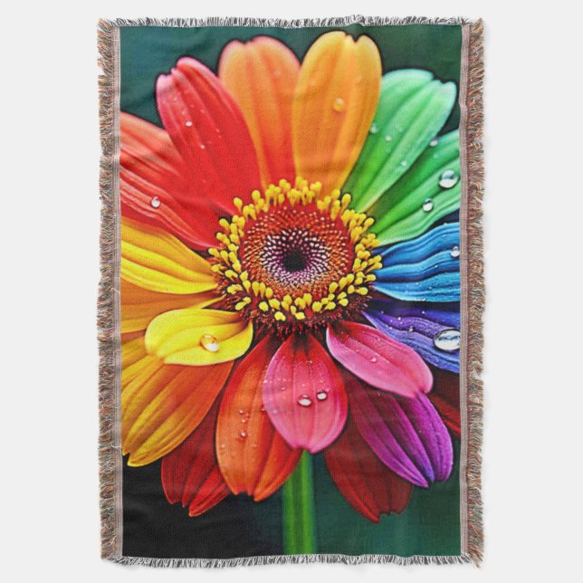 Rainbow Petal Flower Art Throw Blanket (Front Vertical)